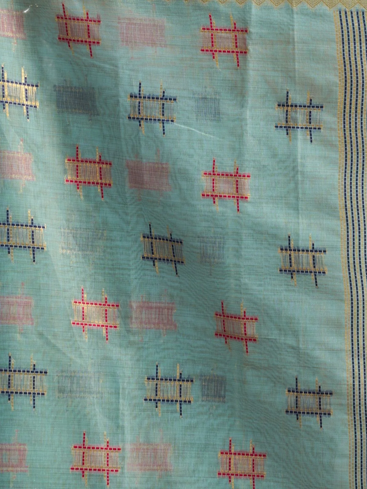 Odette Light Blue Cotton Blend Woven Saree For Women - Image 6