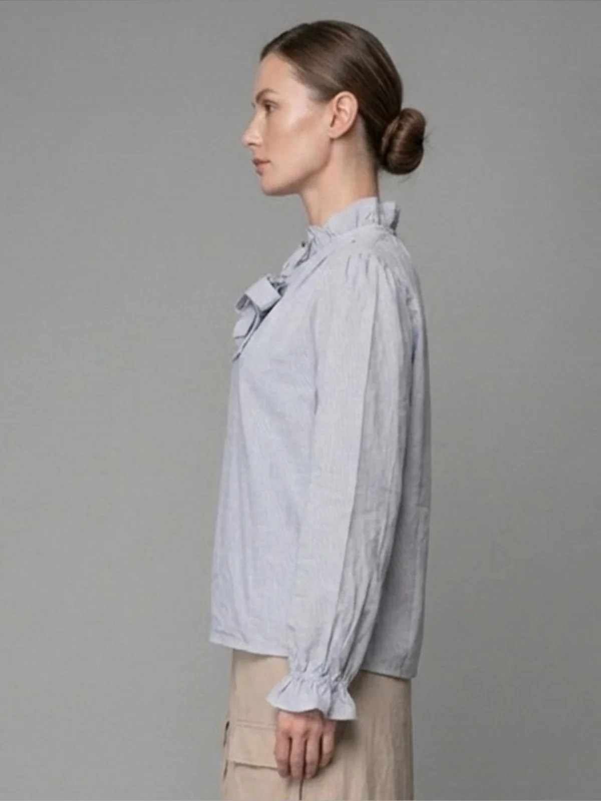 Odette Light Blue Cotton Blend Solid Top For Women - Image 2