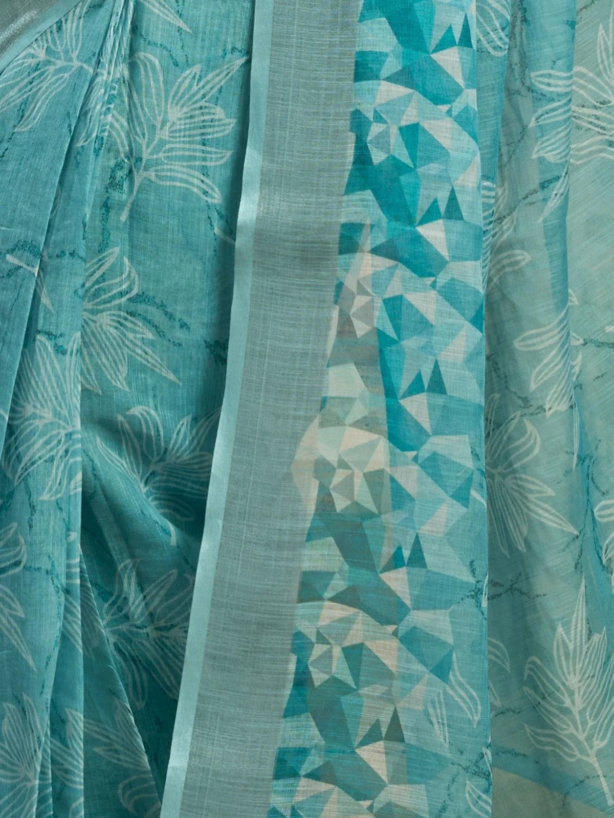 Odette Light Blue Cotton Linen Zari Work Saree For Women - Image 5