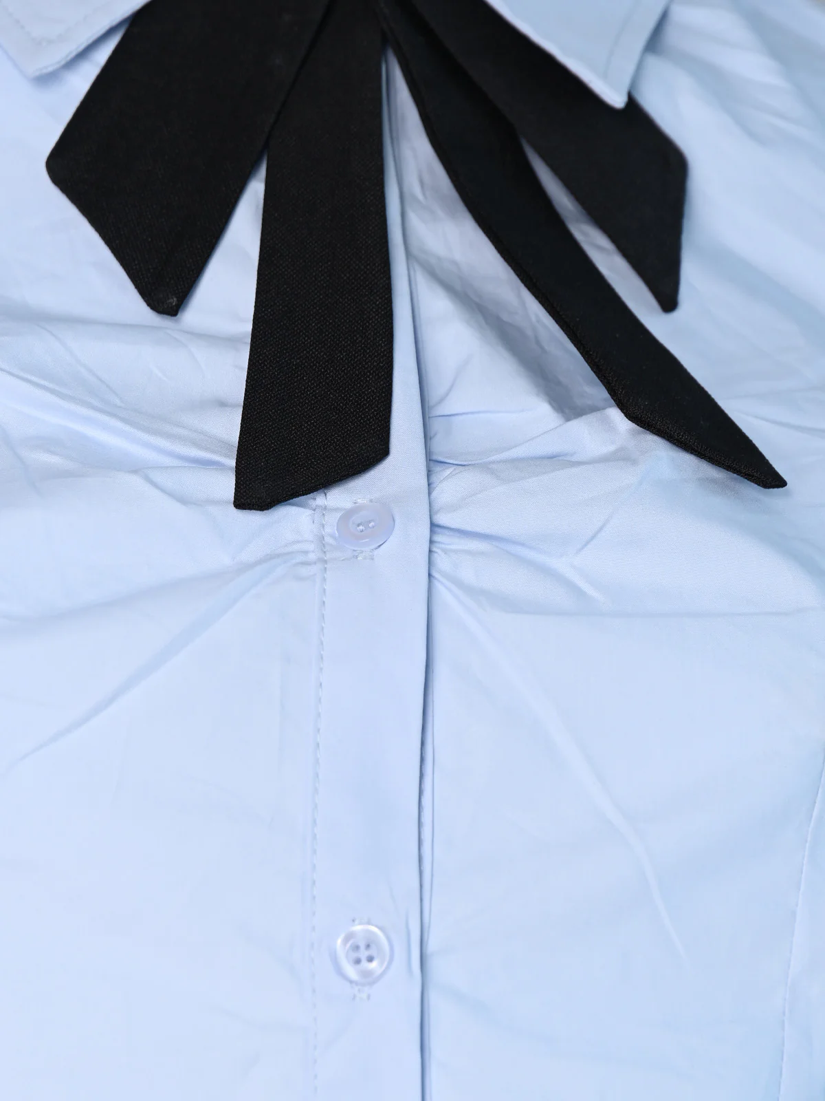 Odette Light Blue Cotton Solid Top For Women - Image 4