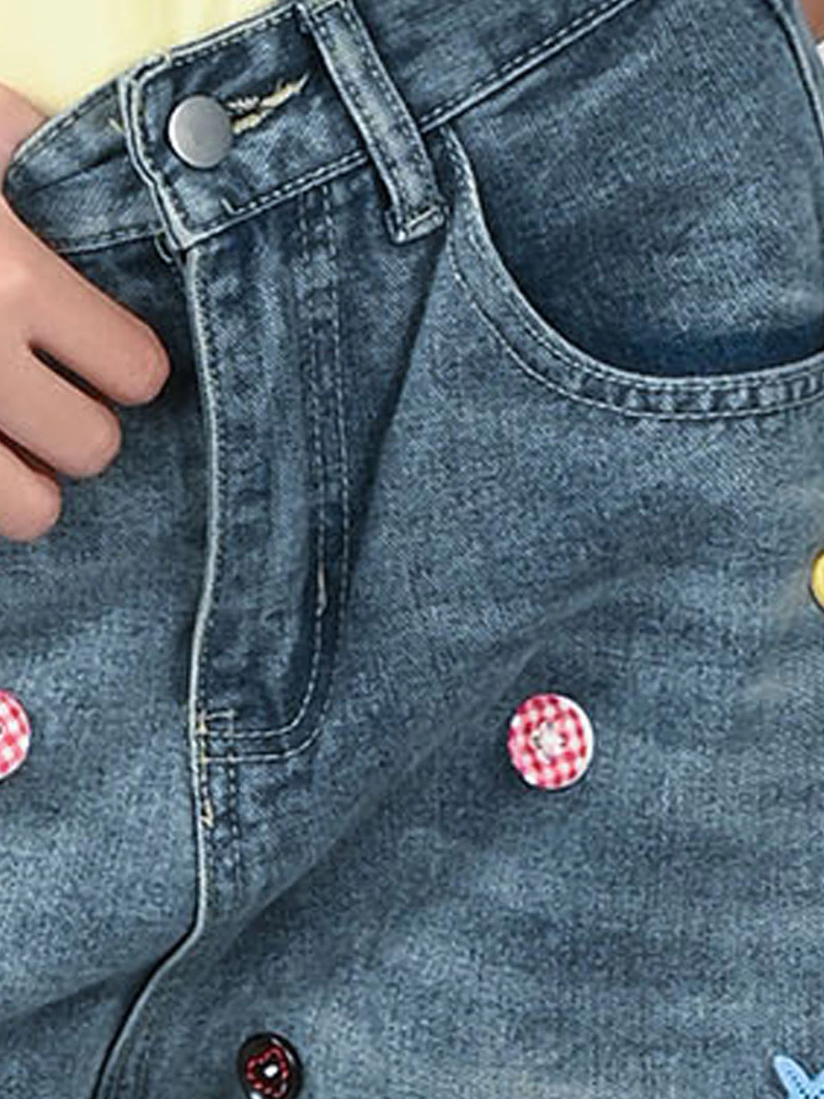 Odette Light Blue Denim Button Work Jeans For Women - Image 6