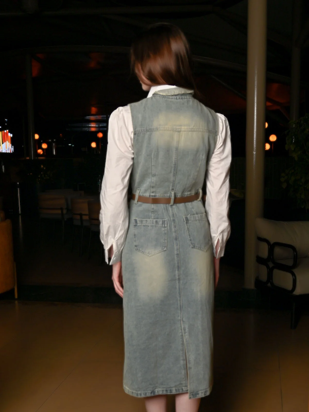 Odette Light Blue Denim Solid Dress For Women - Image 3