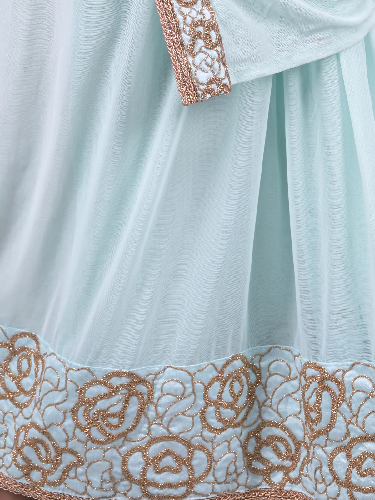 Odette Light Blue Embroidered Ready-To-Wear Saree With Stitched Blouse For Women - Image 5