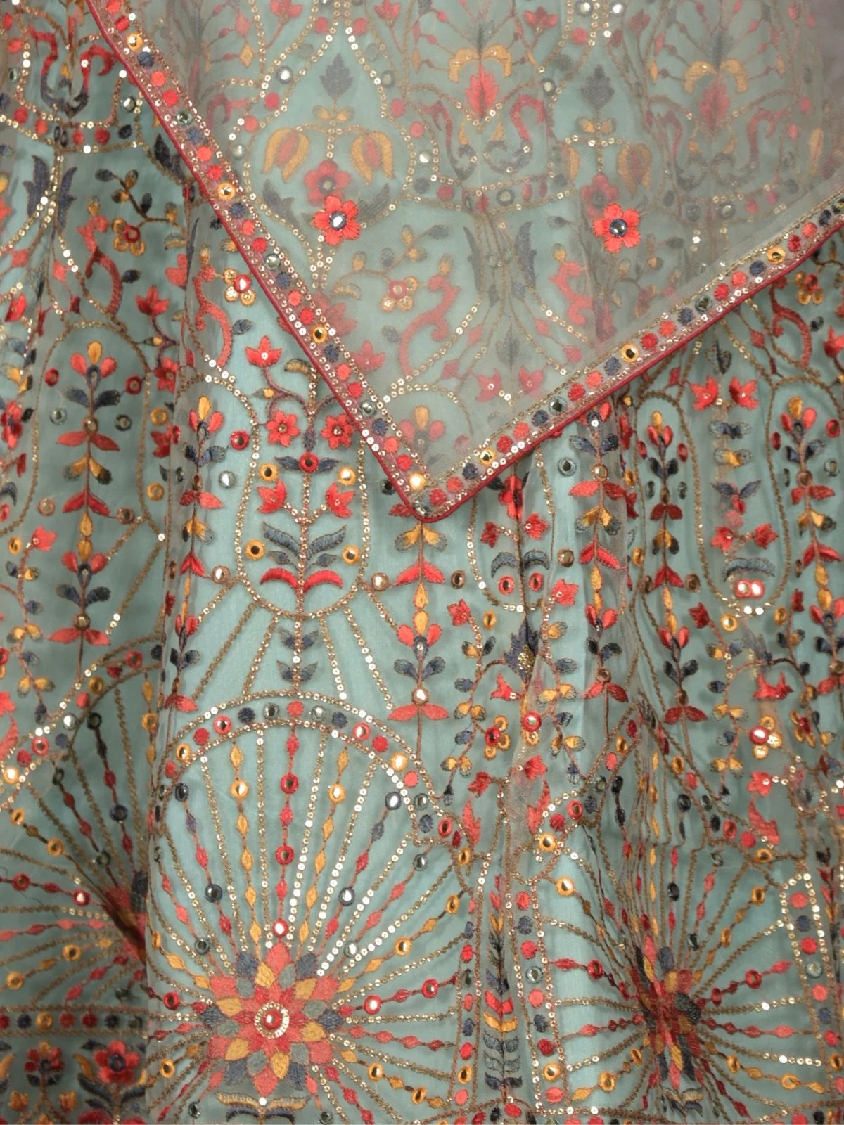Odette Light Blue Embroidered Semi Stitched Net Lehenga Set With Dupatta And Unstitched Blouse For Women - Image 5