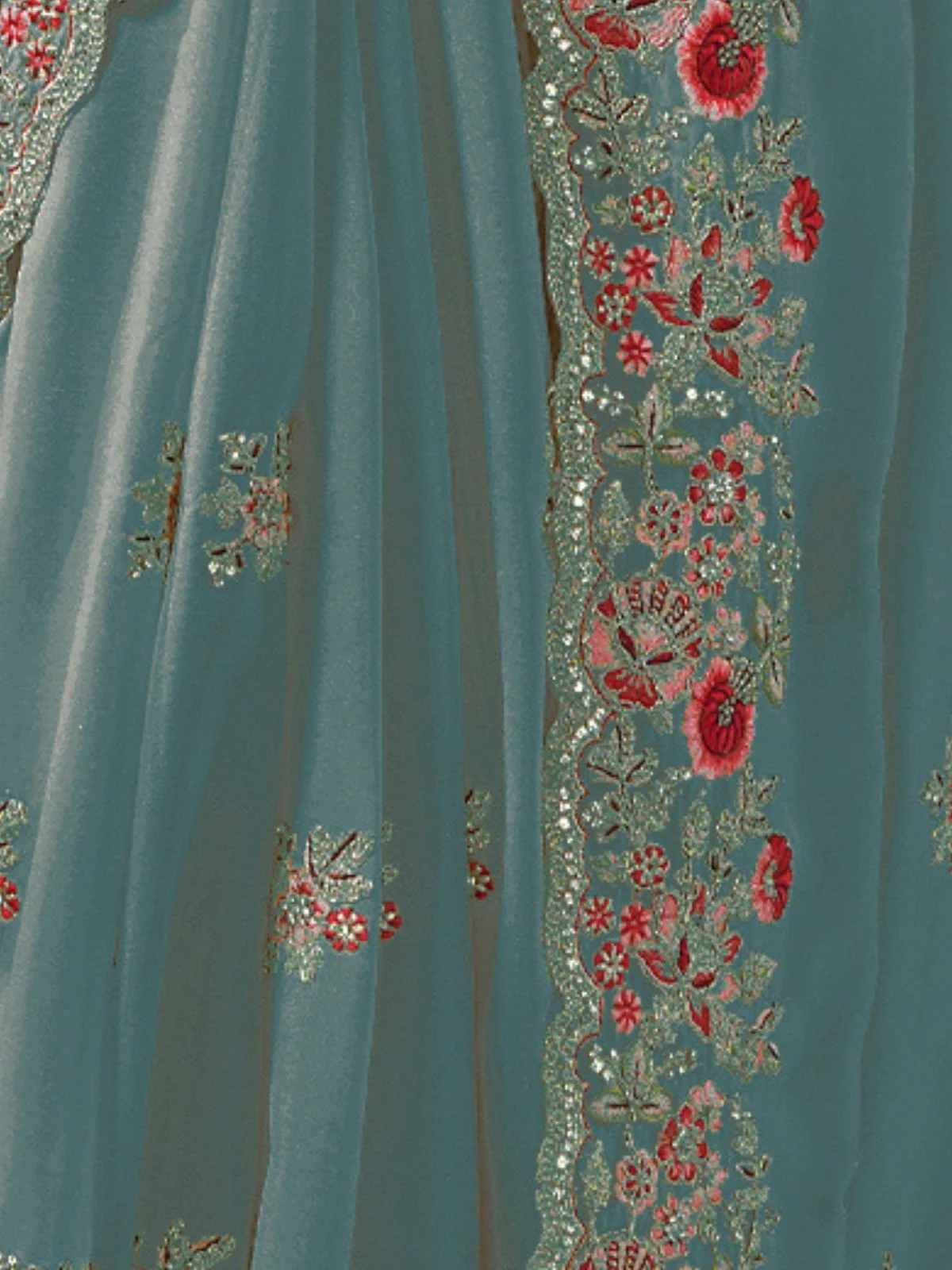 Odette Light Blue Georgette Embroidered Elegant Saree For Women - Image 4