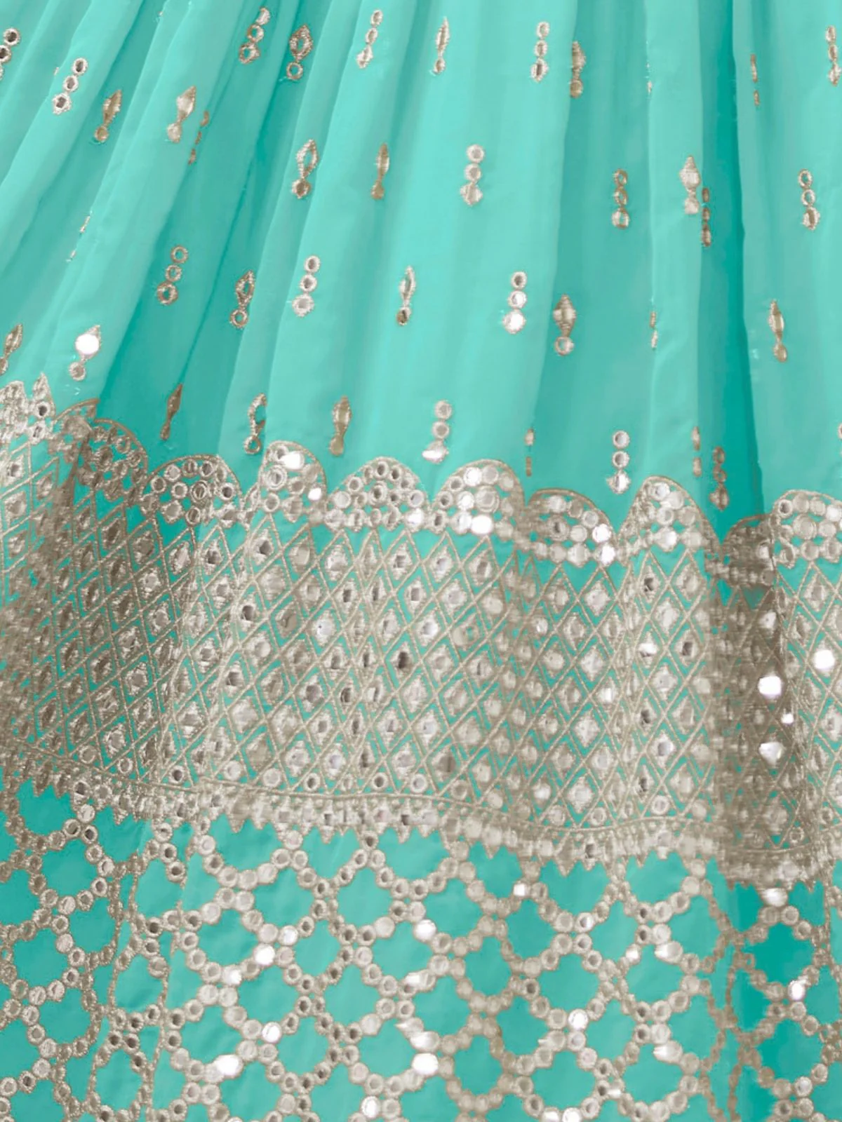 Odette Light Blue Georgette Embroidered Semi Stitched Lehenga With Unstitched Blouse For Women - Image 6