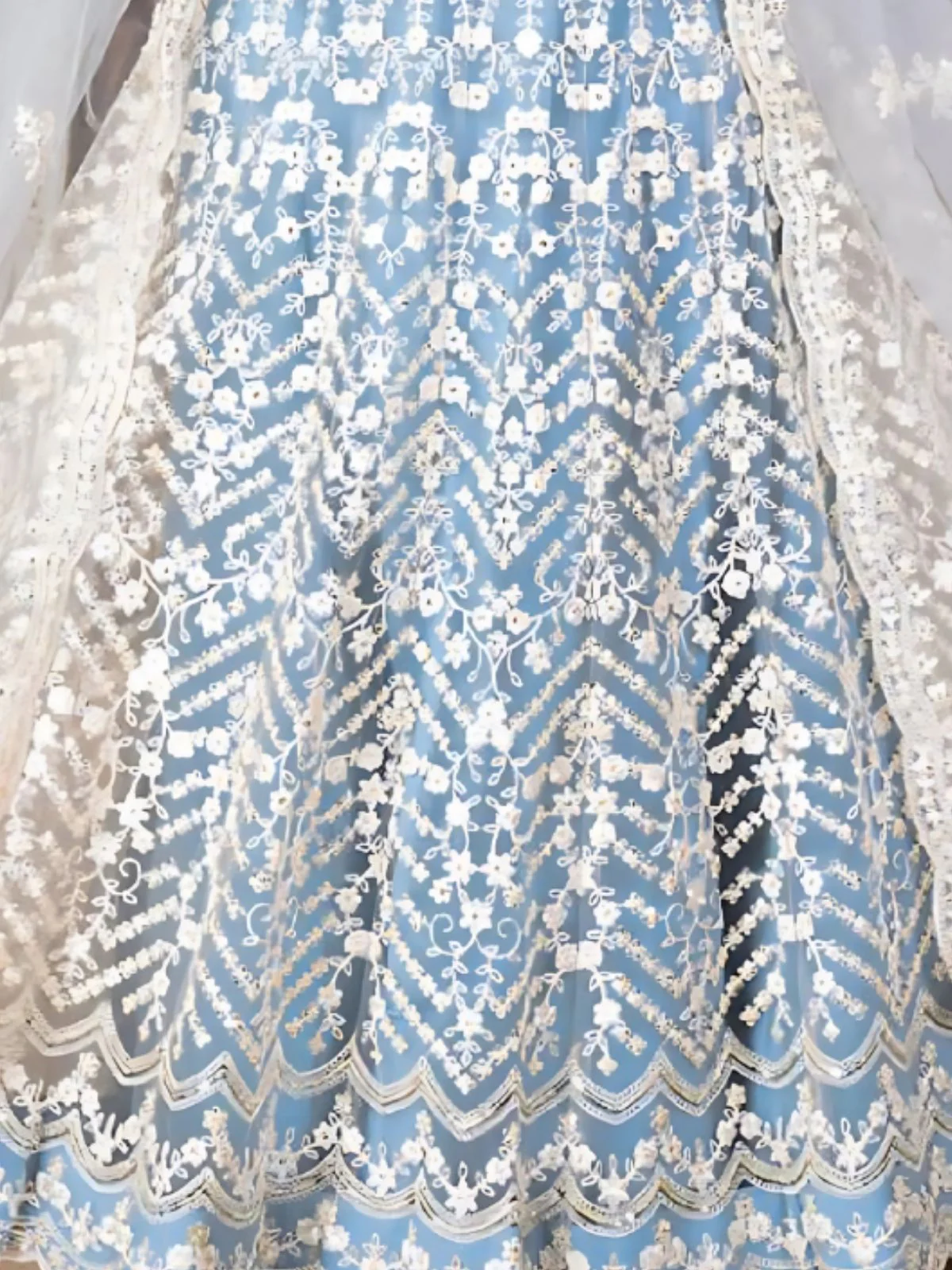 Odette Light Blue Net Embroidered Semi-Stitched Lehenga For Women - Image 6