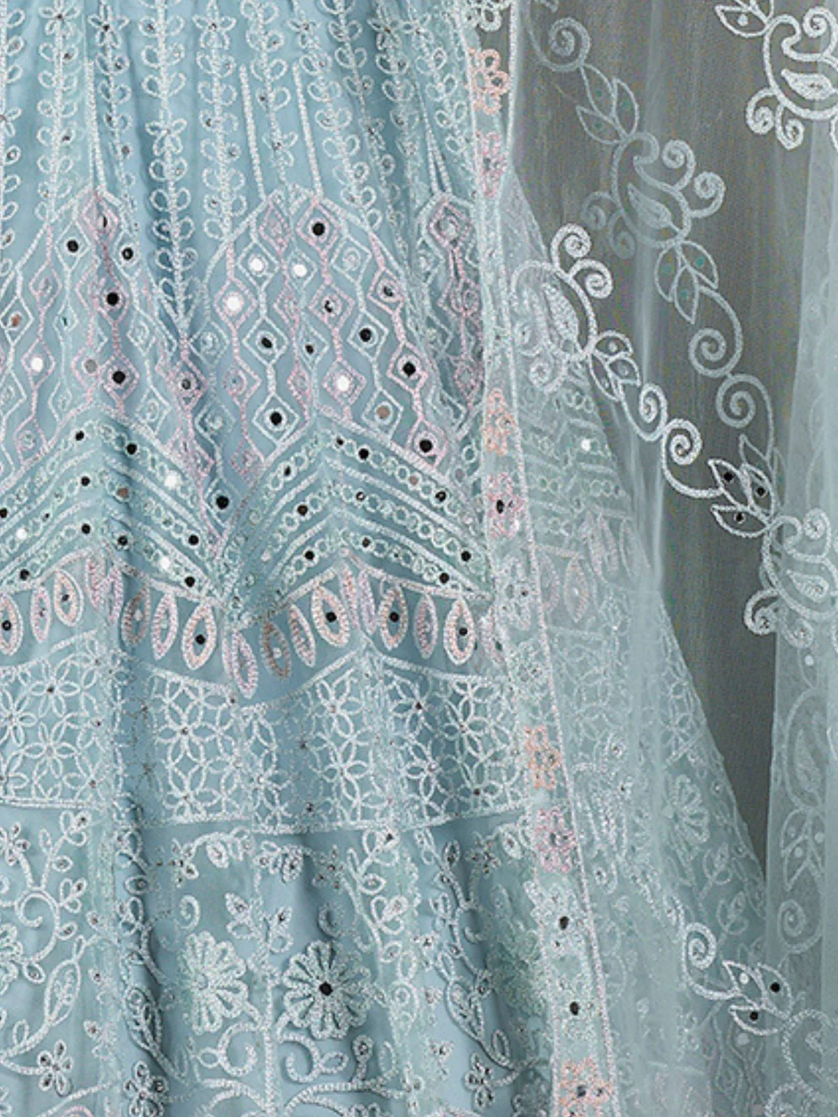 Odette Light Blue Net Embroidered Stitched Gown For Women - Image 6