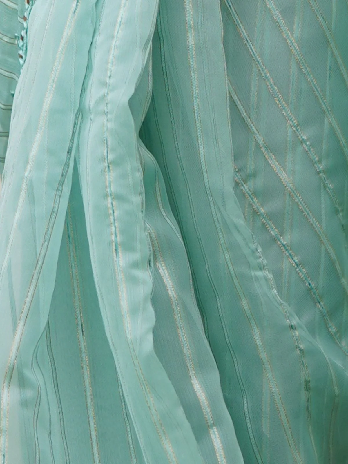 Odette Light Blue Organza Mirror Work Saree With Unstitched Blouse For Women - Image 7
