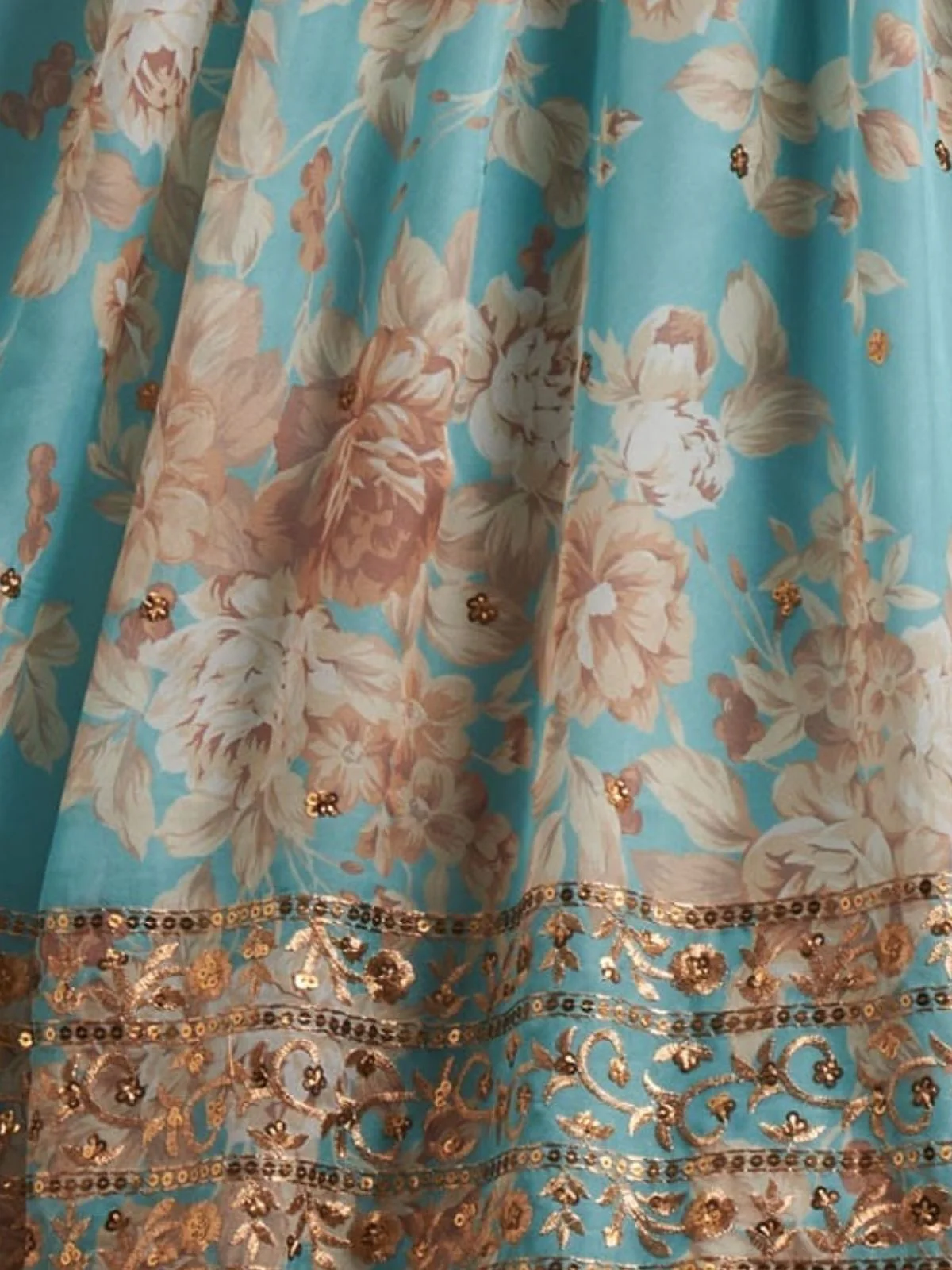 Odette Light Blue Organza Printed Semi Stitched Lehenga With Unstitched Blouse For Women - Image 6