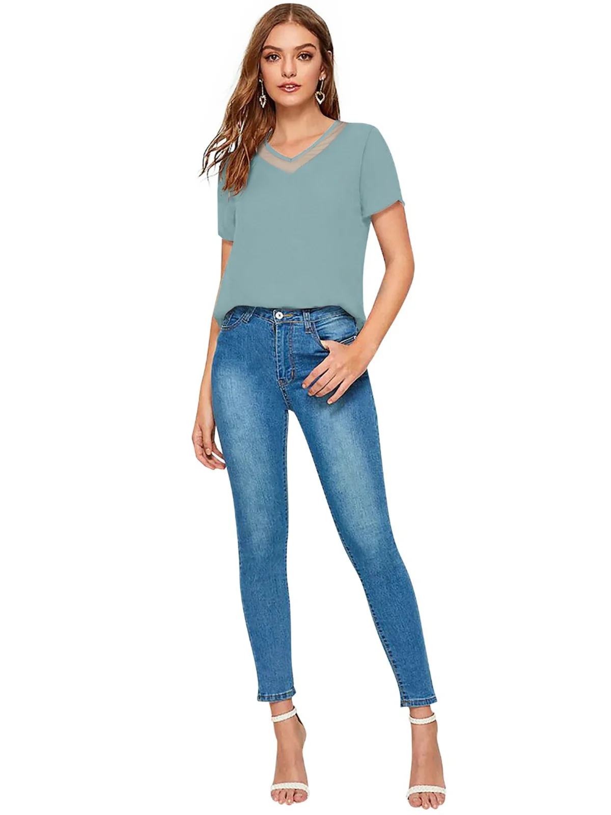 Odette Light Blue  Polyester Solid Top For Women - Image 3