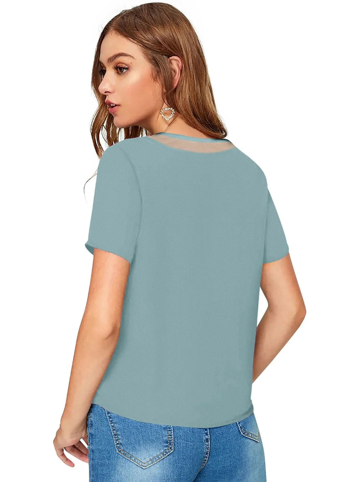 Odette Light Blue  Polyester Solid Top For Women - Image 5
