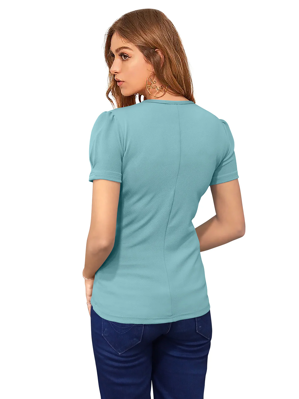 Odette Light Blue  Polyester Solid Top For Women - Image 4