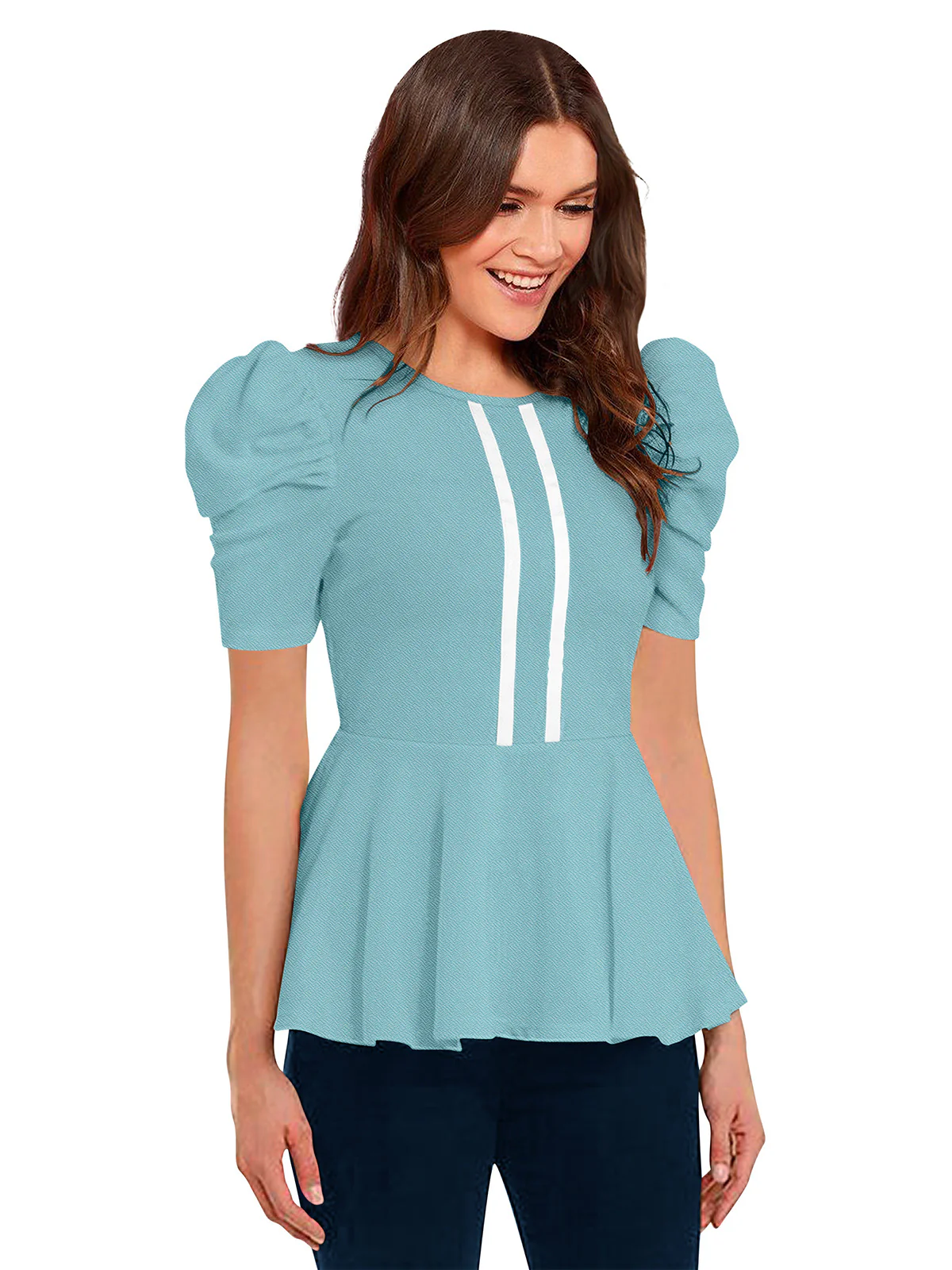 Odette Light Blue  Polyester Solid Top For Women - Image 2