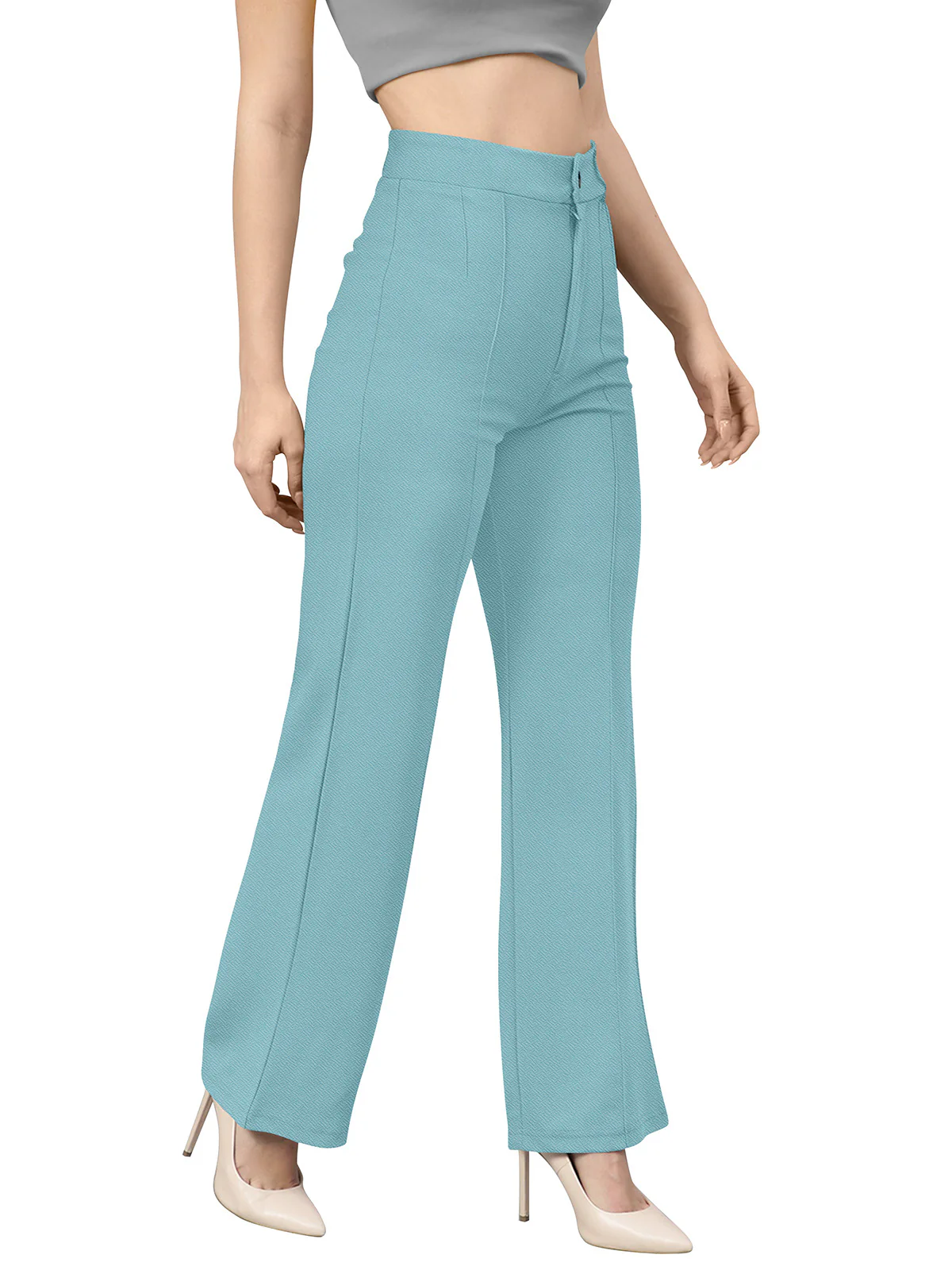 Odette Light Blue Polyester Trouser For Women - Image 4