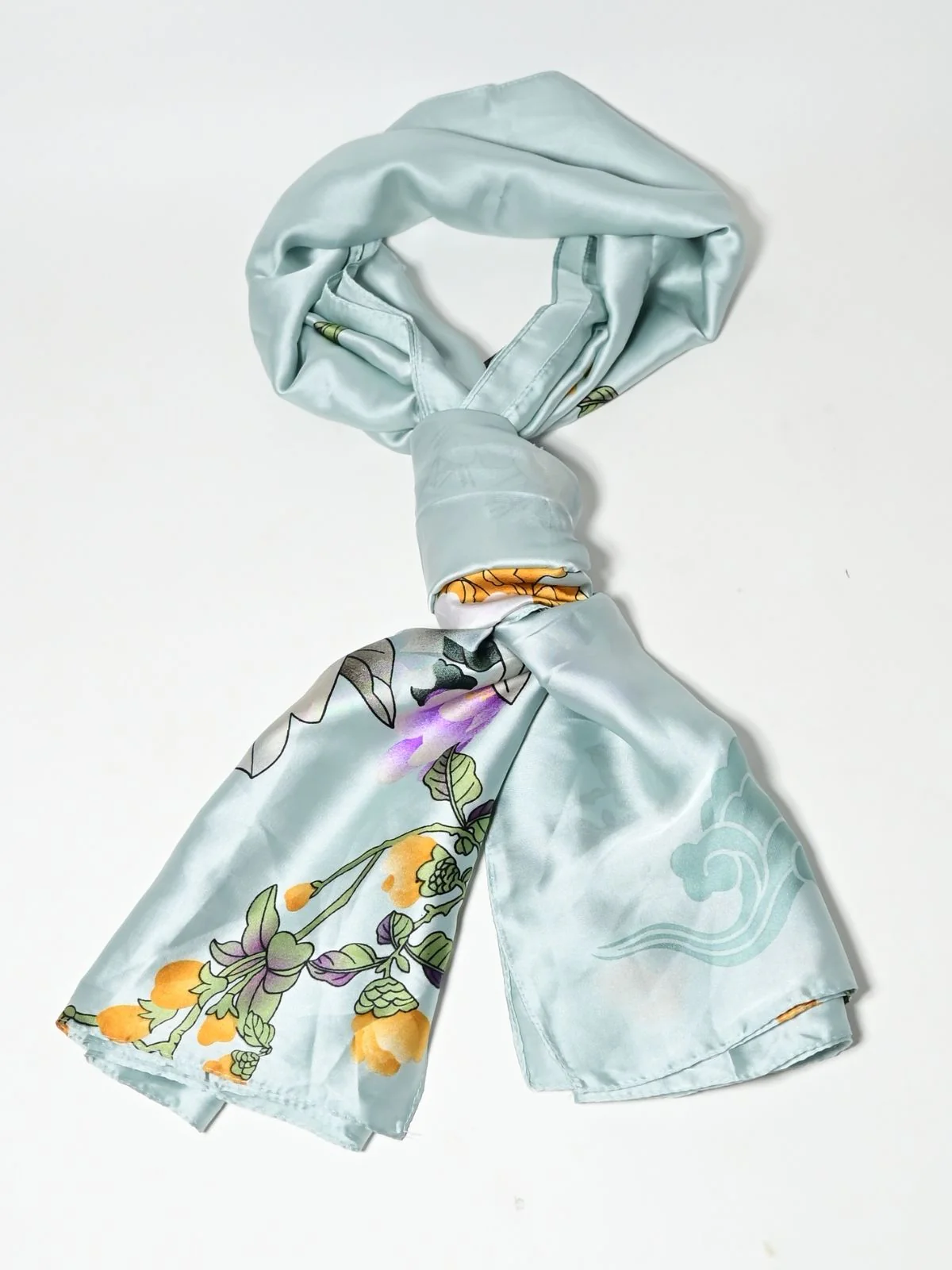 Odette Light Blue Printed Satin Scarf For Women - Image 3