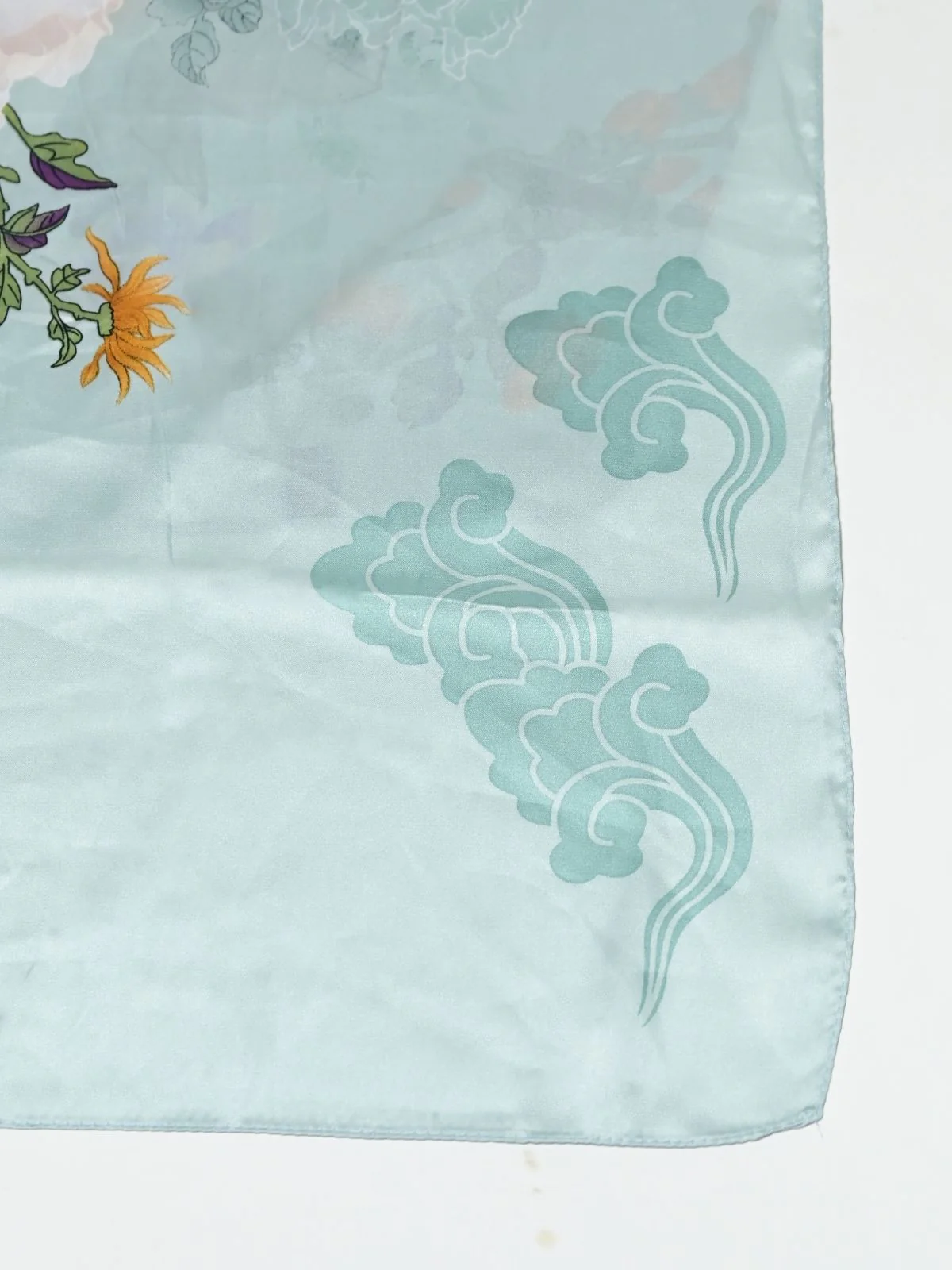 Odette Light Blue Printed Satin Scarf For Women - Image 4