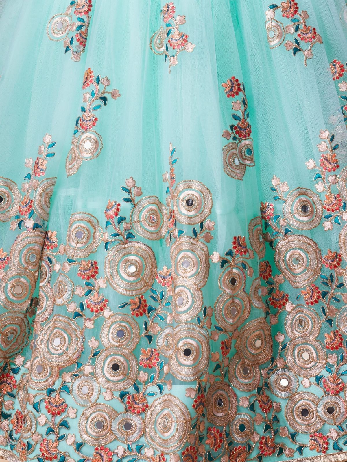 Odette Light Blue Soft Net Embroidered Semi Stitched Lehenga With Blouse For Women - Image 6