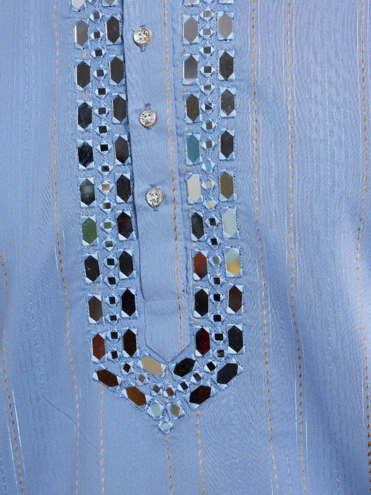 Odette Light Blue Viscose Silk Embellished Stitched Kurta For Men - Image 7