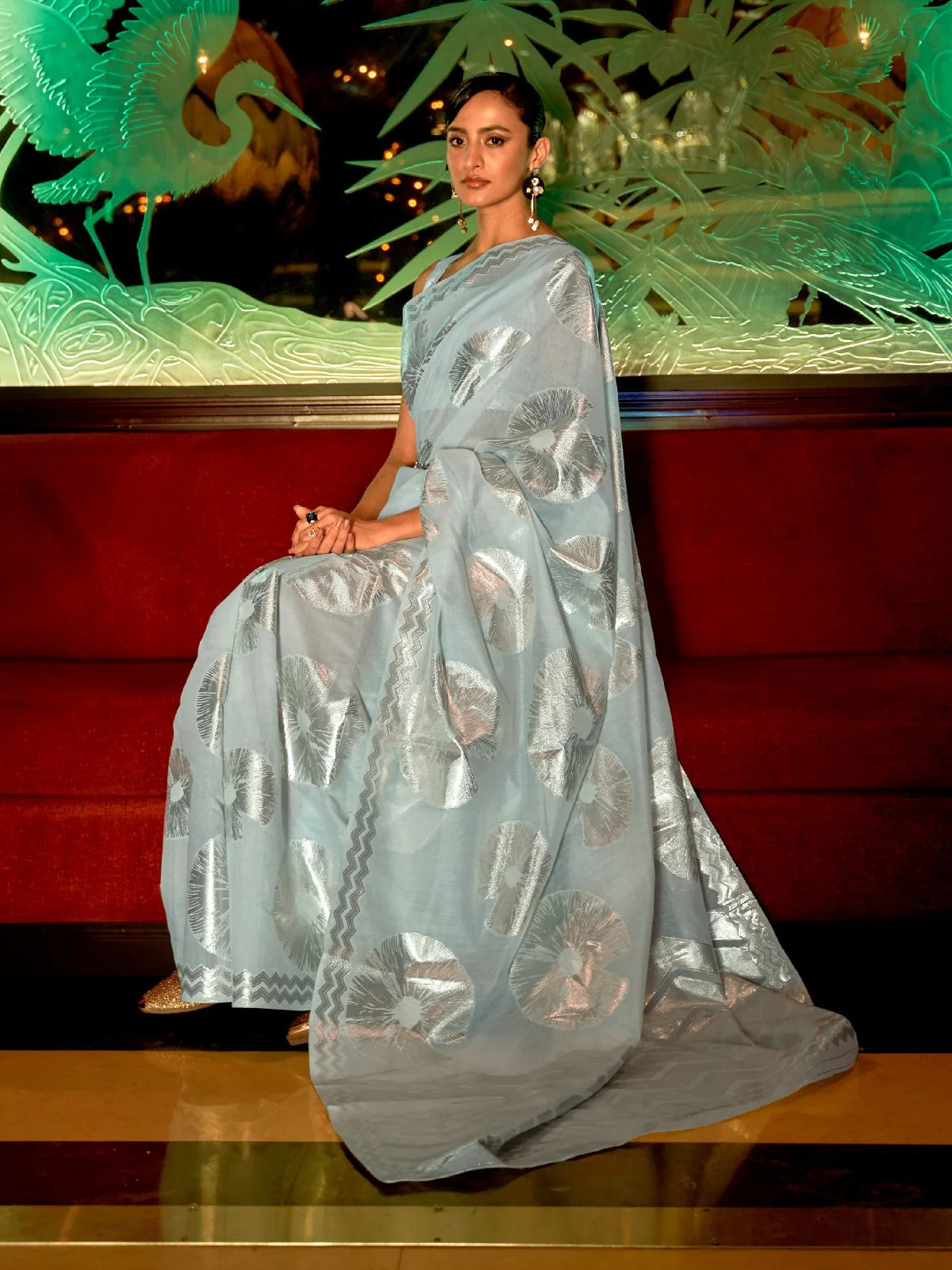 Odette Light Blue Woven Design Silk Blend Saree With Unstitched Blouse For Women - Image 2