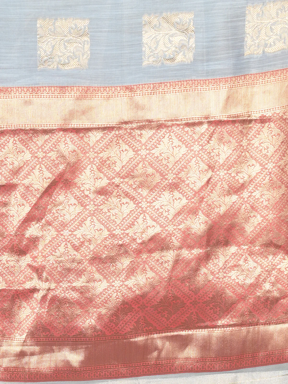 Odette Light Blue Woven Silk Blend Saree With Unstitched Blouse For Women - Image 5