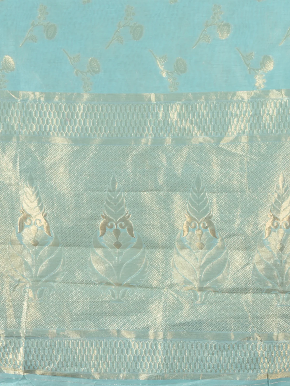 Odette Light Blue Woven Silk Blend Saree With Unstitched Blouse For Women - Image 5