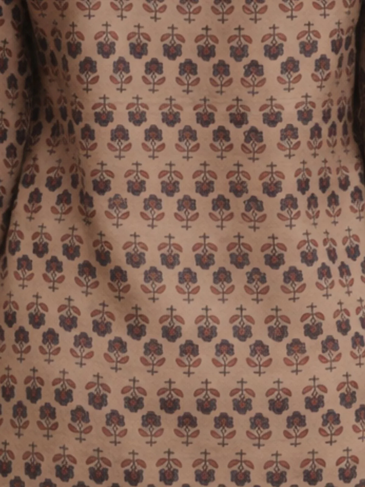 Odette  Light Brown Silk Blend Printed Solid Kurti For Women - Image 5