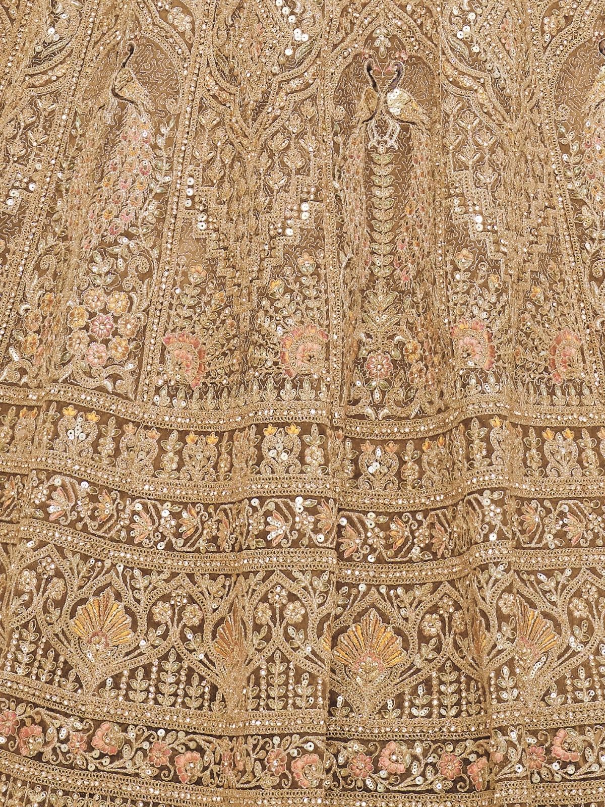 Odette Light Brown Soft Net Embellished Semi-Stitched Lehenga With Unstitched Blouse For Women - Image 6