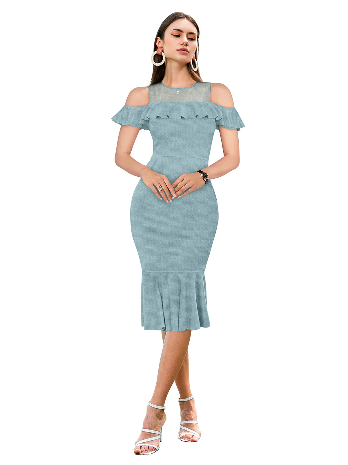 Odette Blue Knit Fabric Bodycon For Women - Image 2