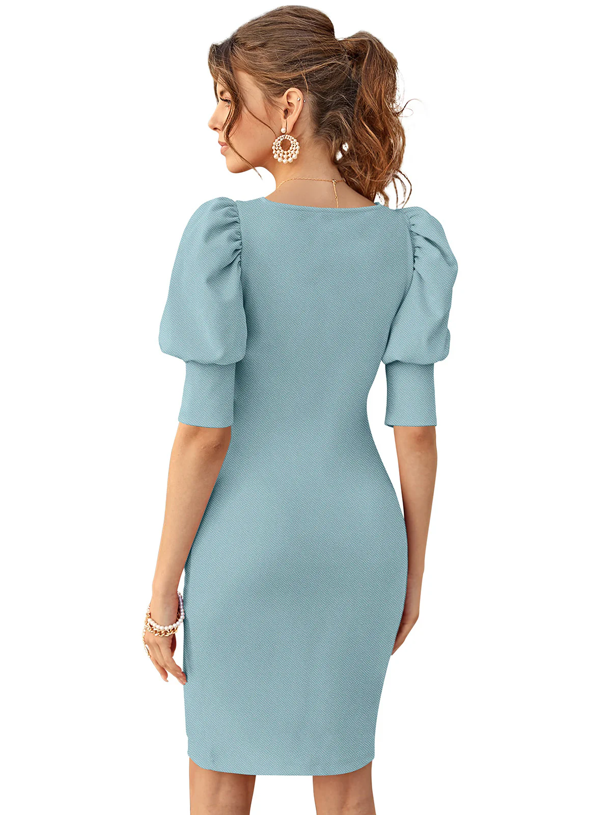 Odette Light Green Knit Fabric Bodycon For Women - Image 4