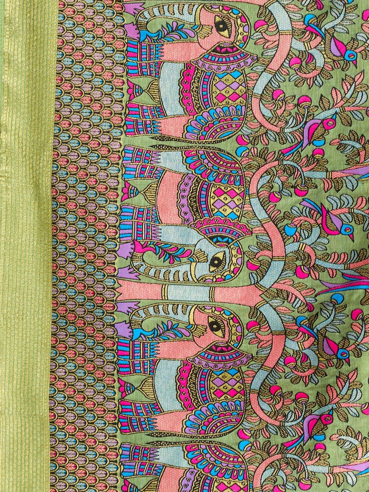 Odette Light Green Cotton Blend Printed Saree For Women - Image 6