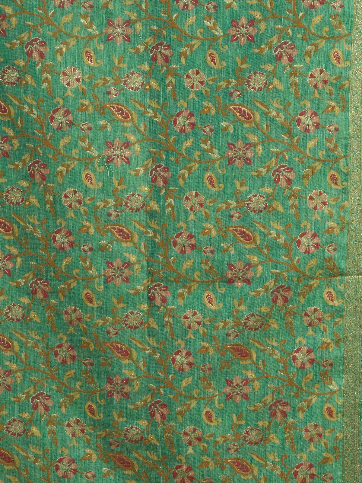 Odette Light Green Cotton Blend Woven Saree For Women - Image 6