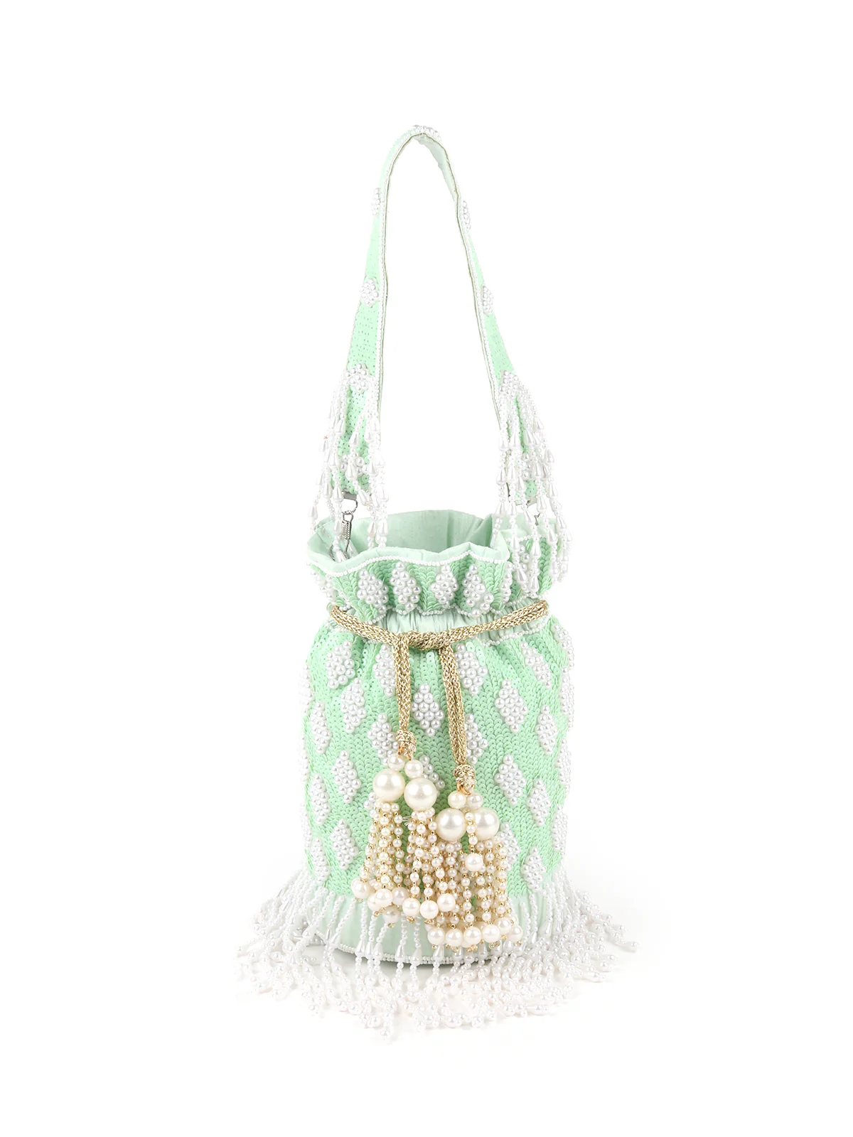 Odette Light Green Embroidered Potli Bag For Women - Image 3