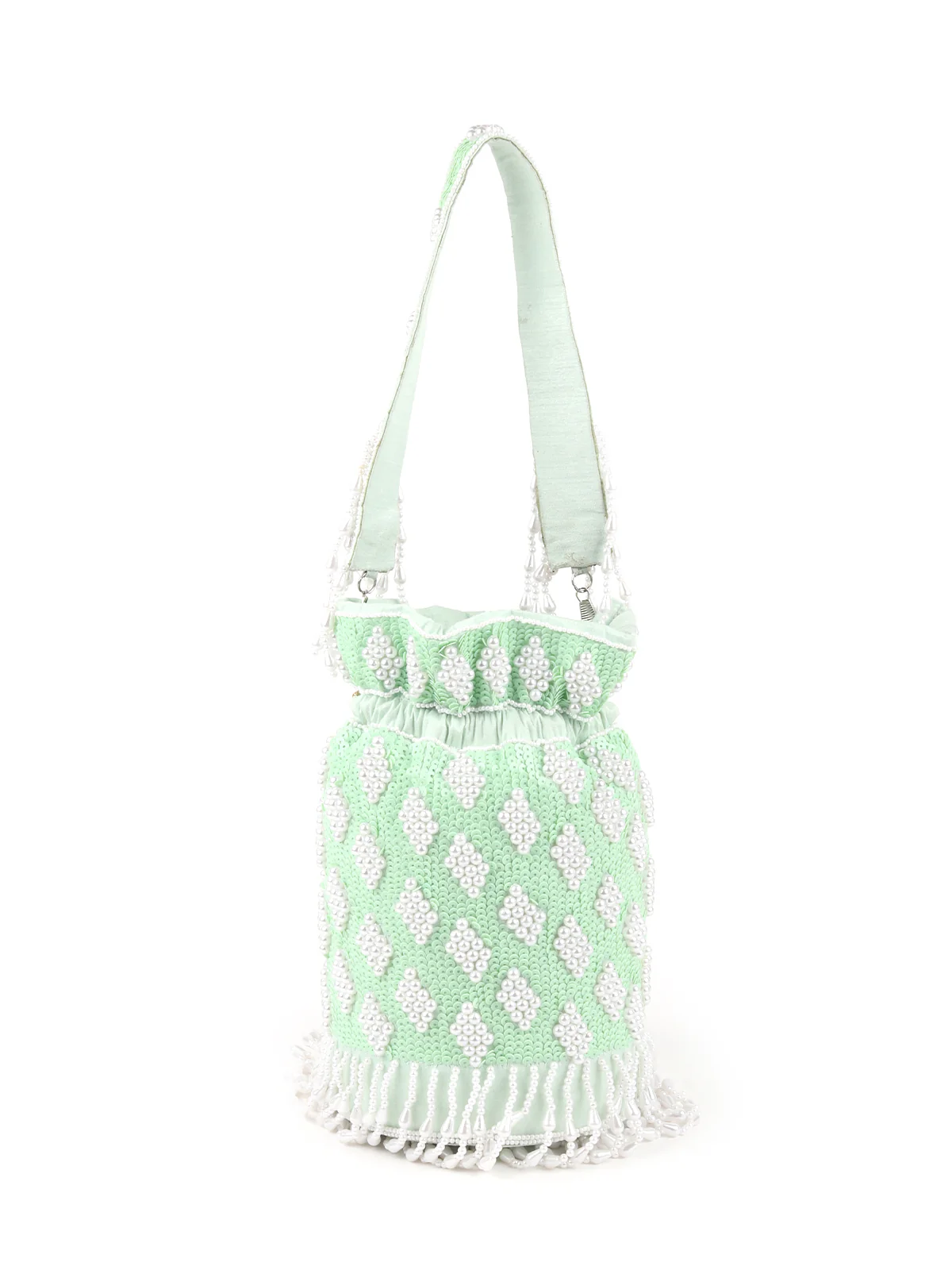 Odette Light Green Embroidered Potli Bag For Women - Image 5