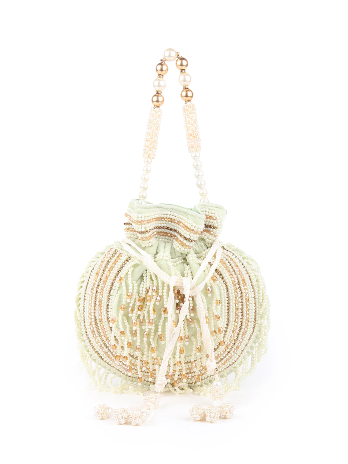 Odette Light Green Embroidered Potli Bag For Women - Image 3