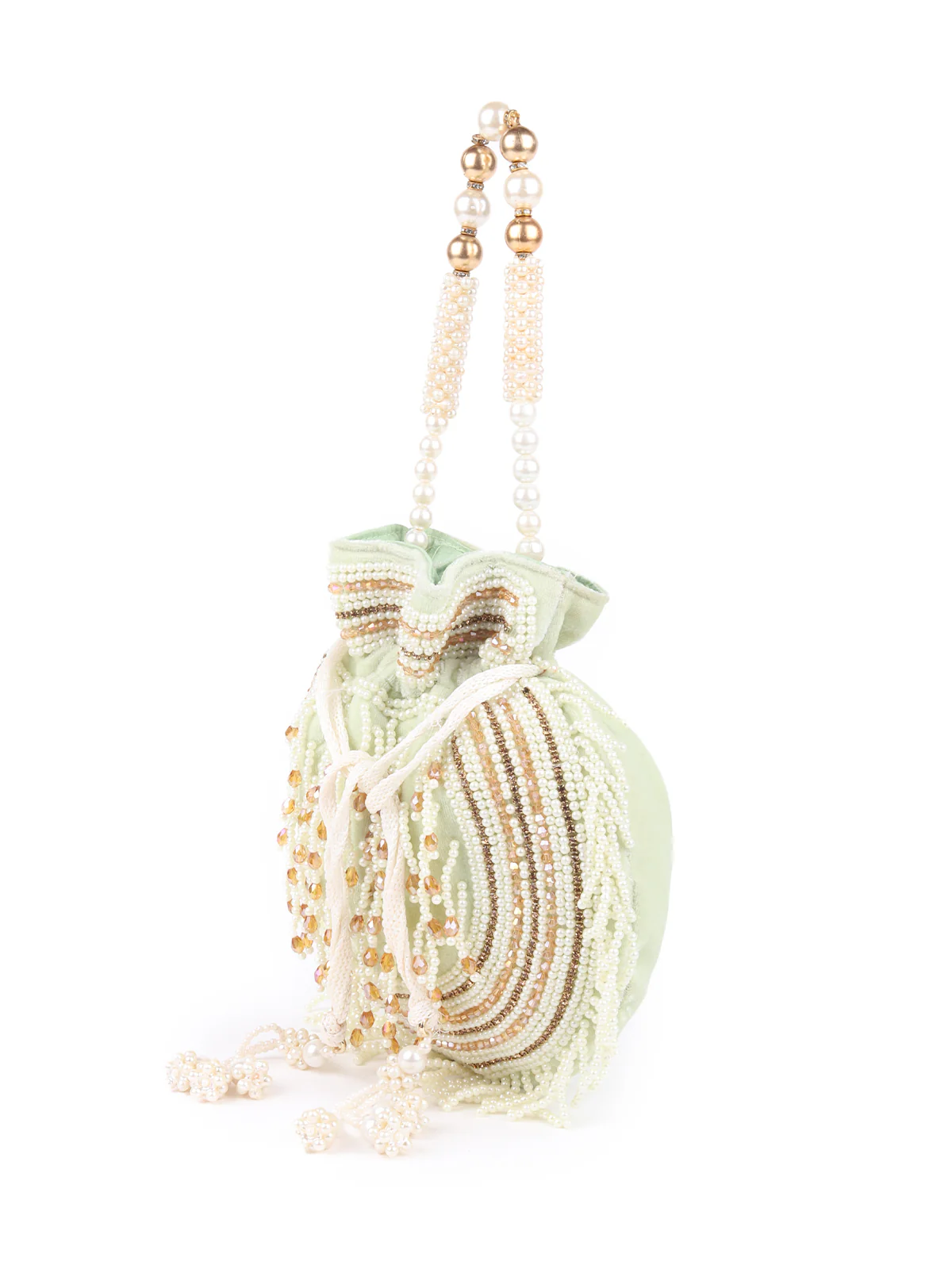 Odette Light Green Embroidered Potli Bag For Women - Image 4