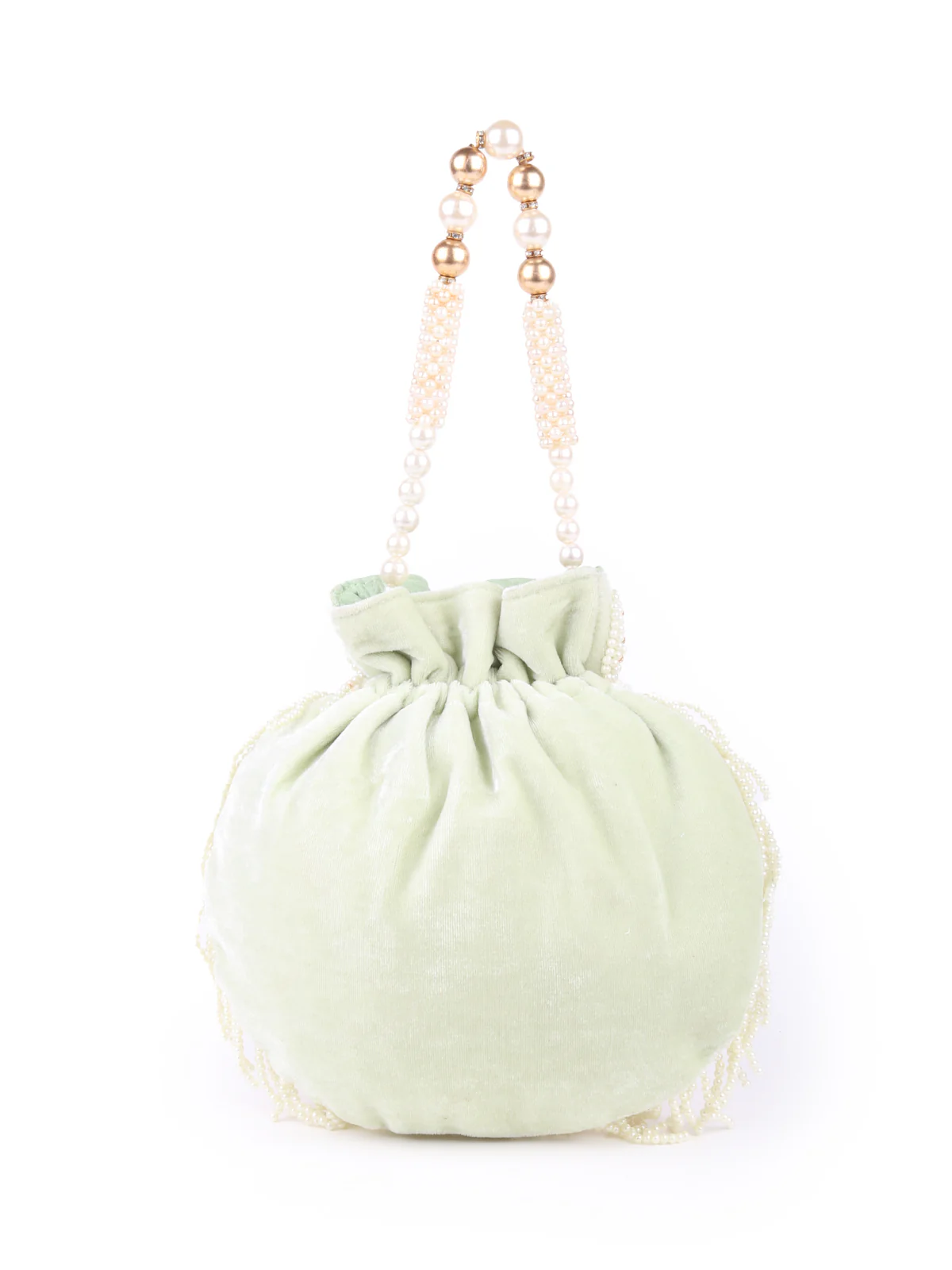 Odette Light Green Embroidered Potli Bag For Women - Image 5
