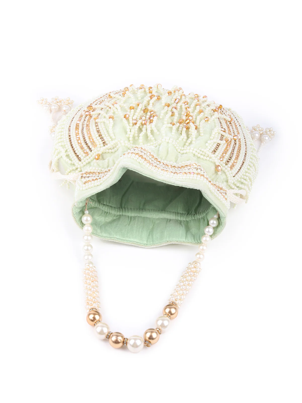 Odette Light Green Embroidered Potli Bag For Women - Image 6
