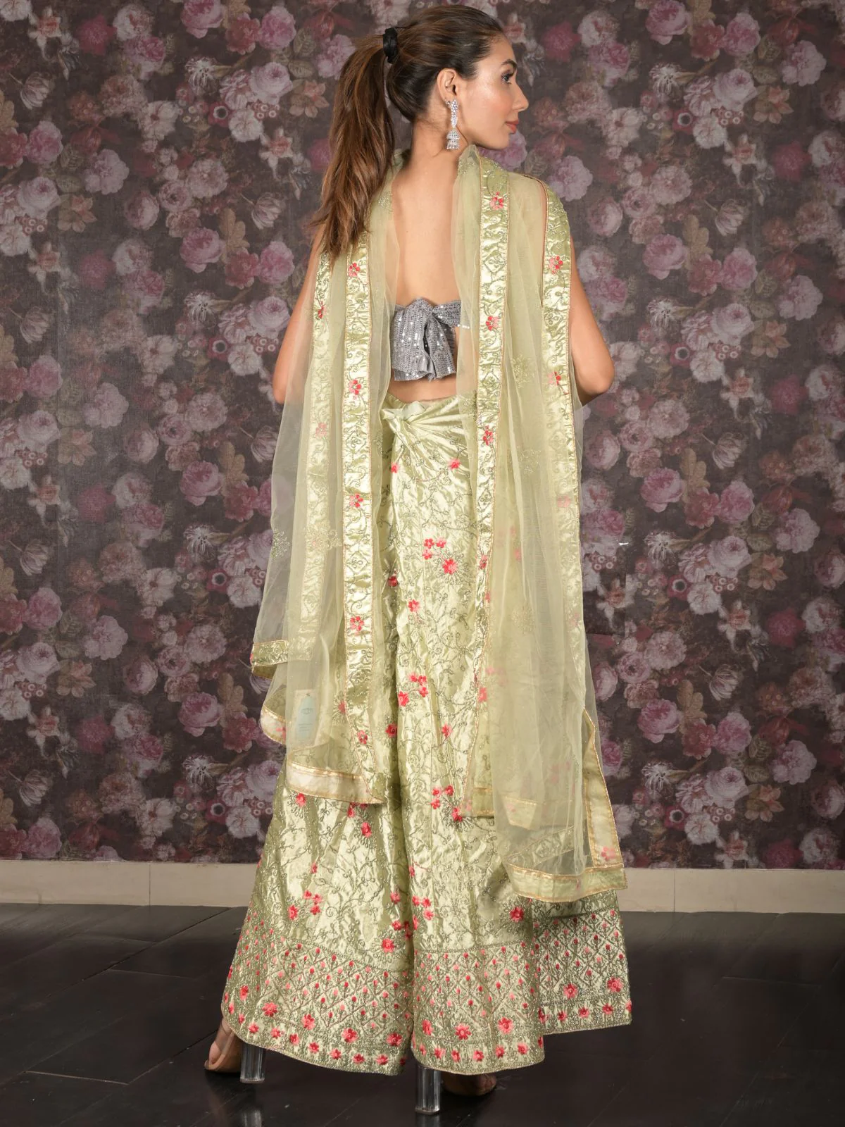 Odette Light Green Embroidered Semi Stitched Lehenga with Unstitched Blouse And Dupatta For Women - Image 4