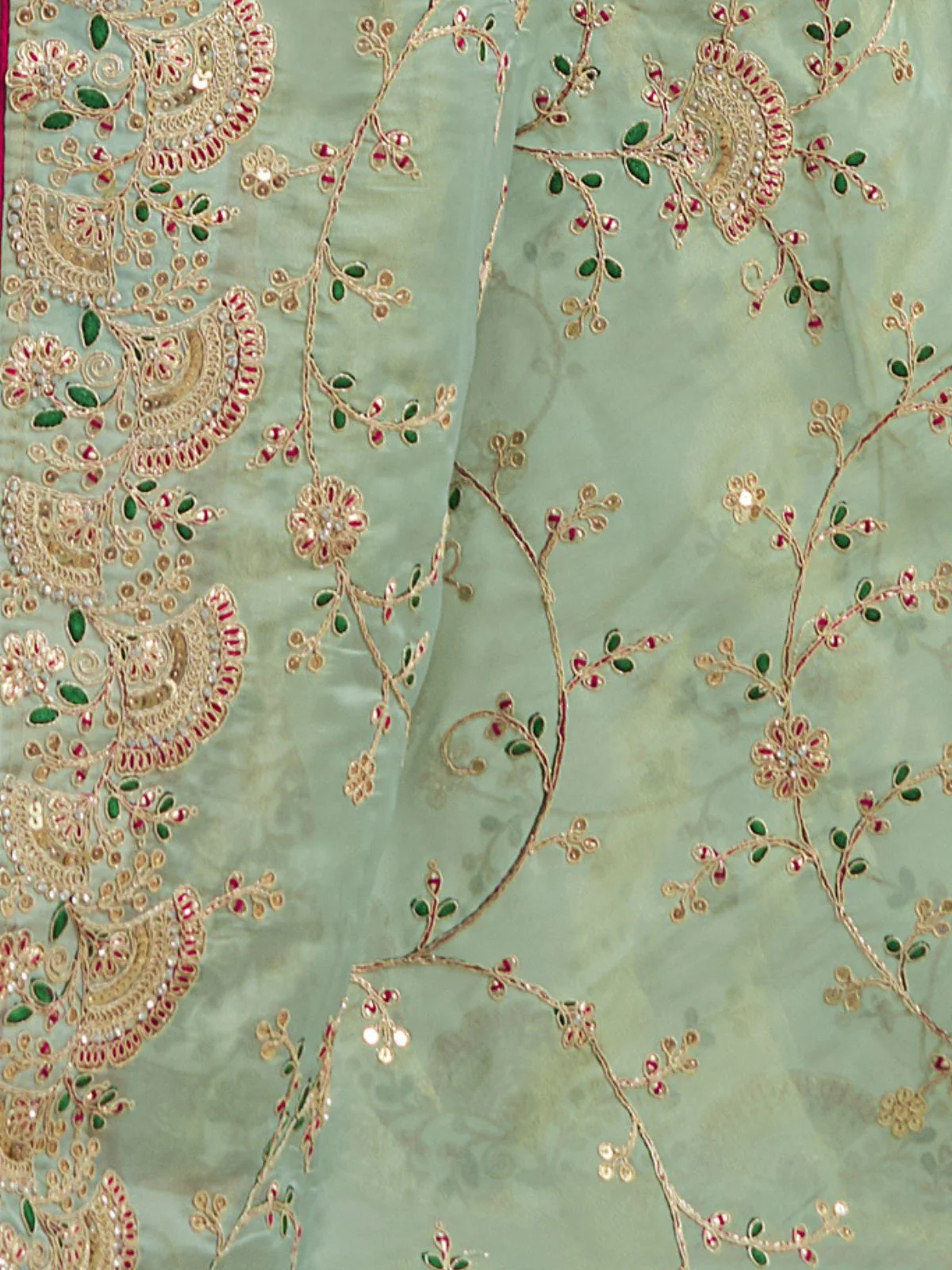 Odette Light Green Embroidered Silk Blend Saree With Unstitched Blouse For Women - Image 4