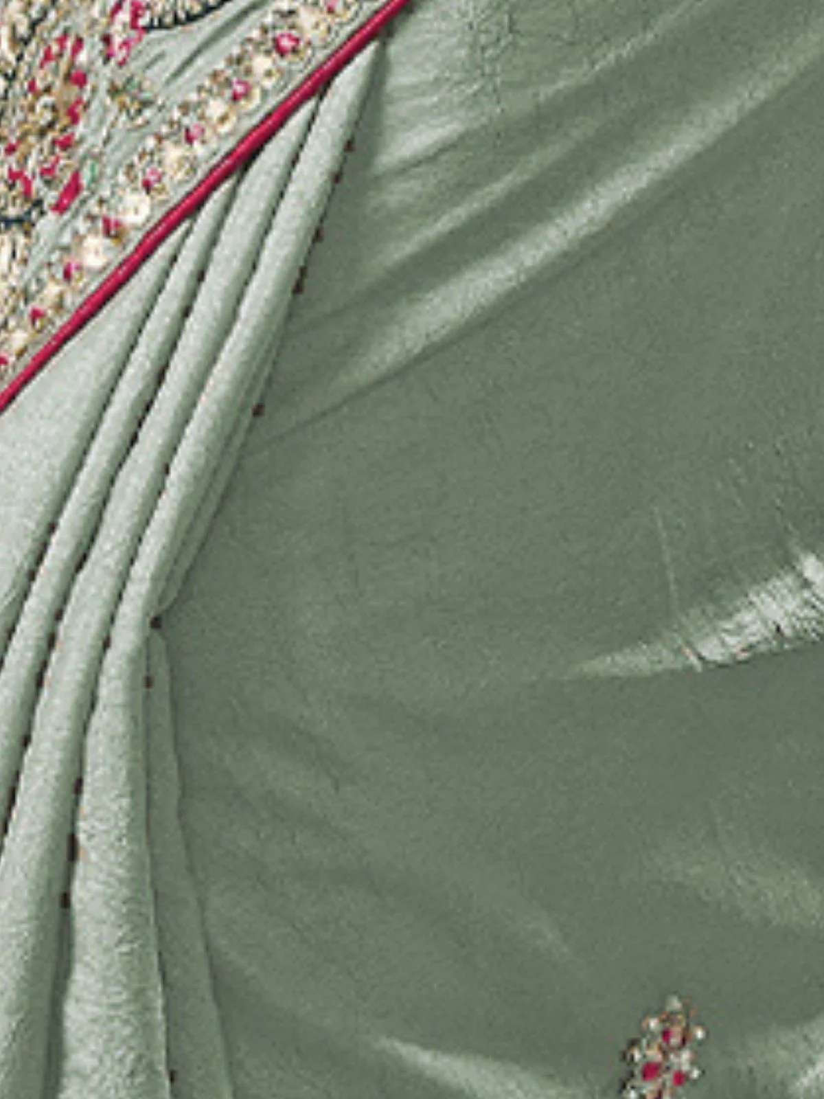 Odette Light Green Georgette Crush Embellished Elegant Saree For Women - Image 4