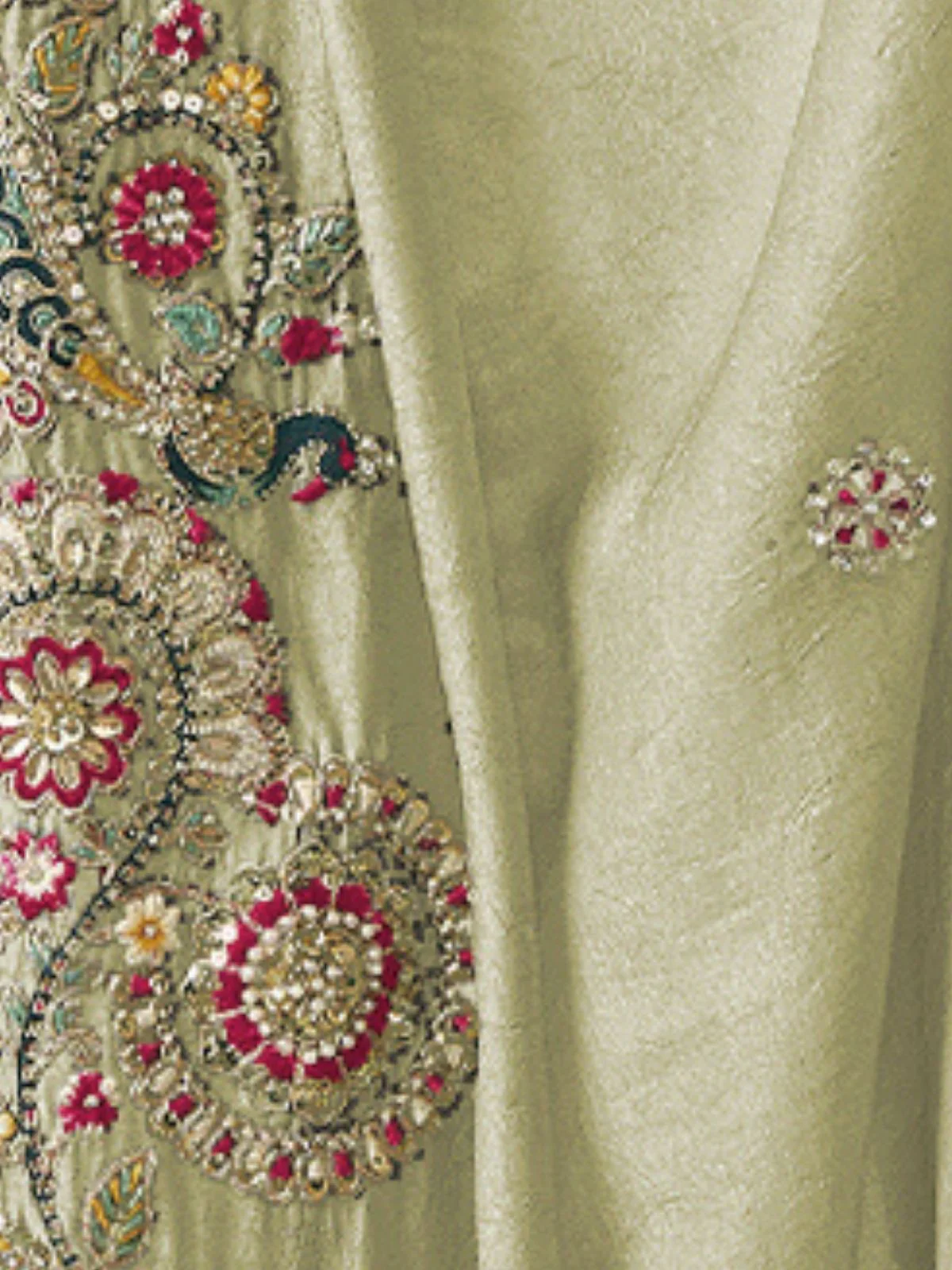 Odette Light Green Georgette Crush Embroidered Elegant Saree For Women - Image 4