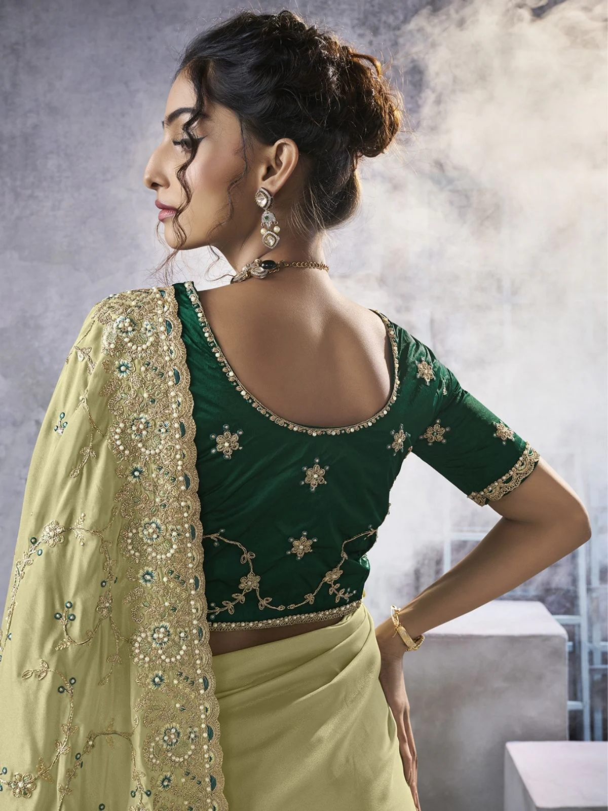 Odette Light Green Georgette Embellished Elegant Saree For Women - Image 3