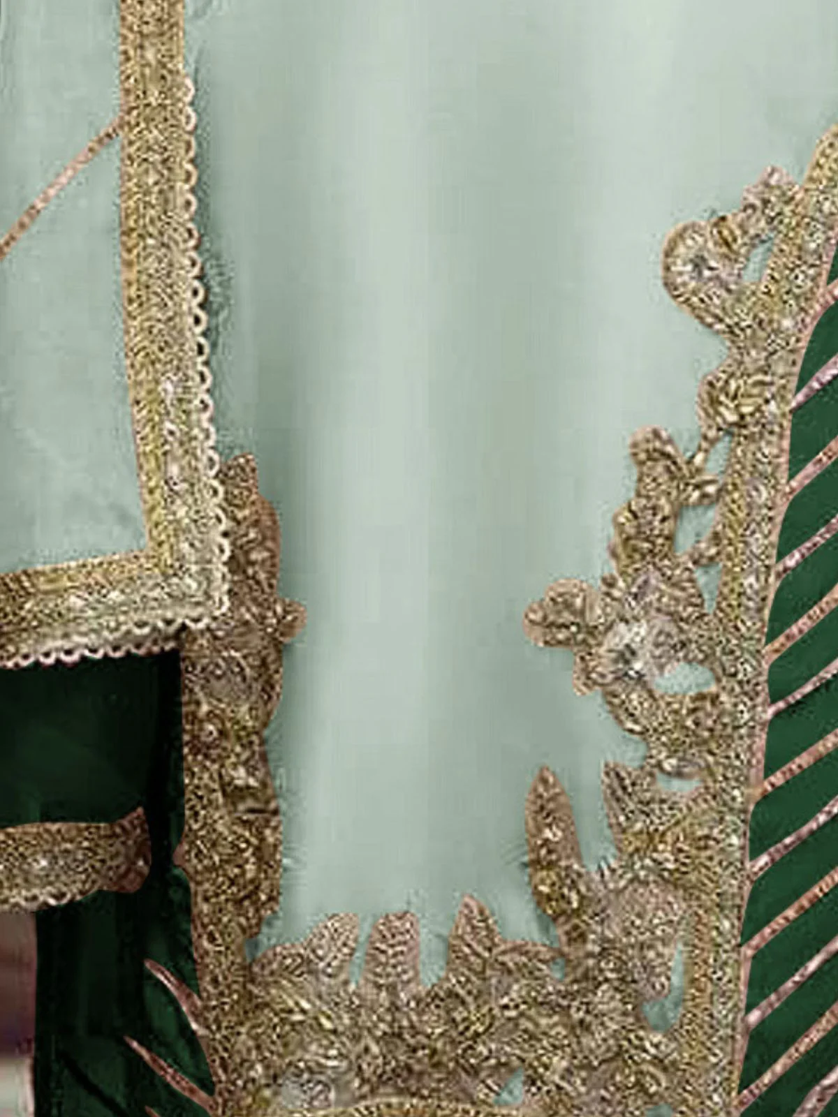 Odette Light Green Georgette Embellished Semi stitched Kurta Set For Women - Image 4