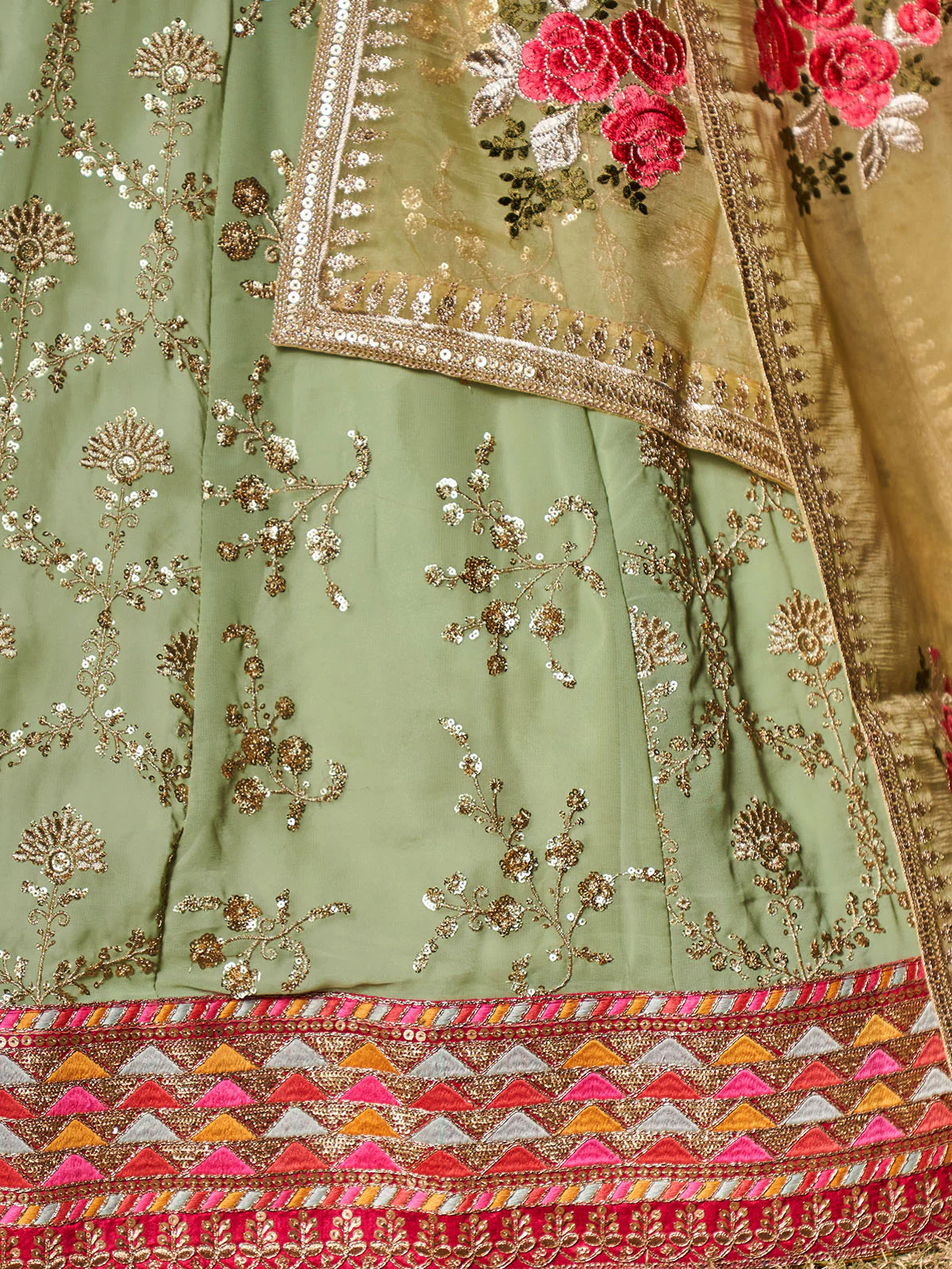 Odette Light Green Georgette Embellished Semi Stitched Lehenga With Unstitched Blouse For Women - Image 6