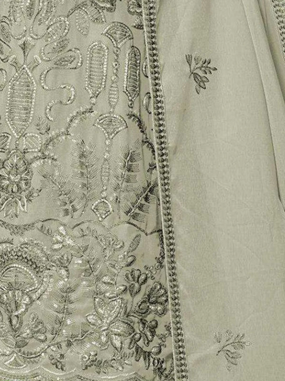 Odette Light Green Georgette Embroidered & Cutwork Semi-Sitched Kurta Set For Women - Image 3