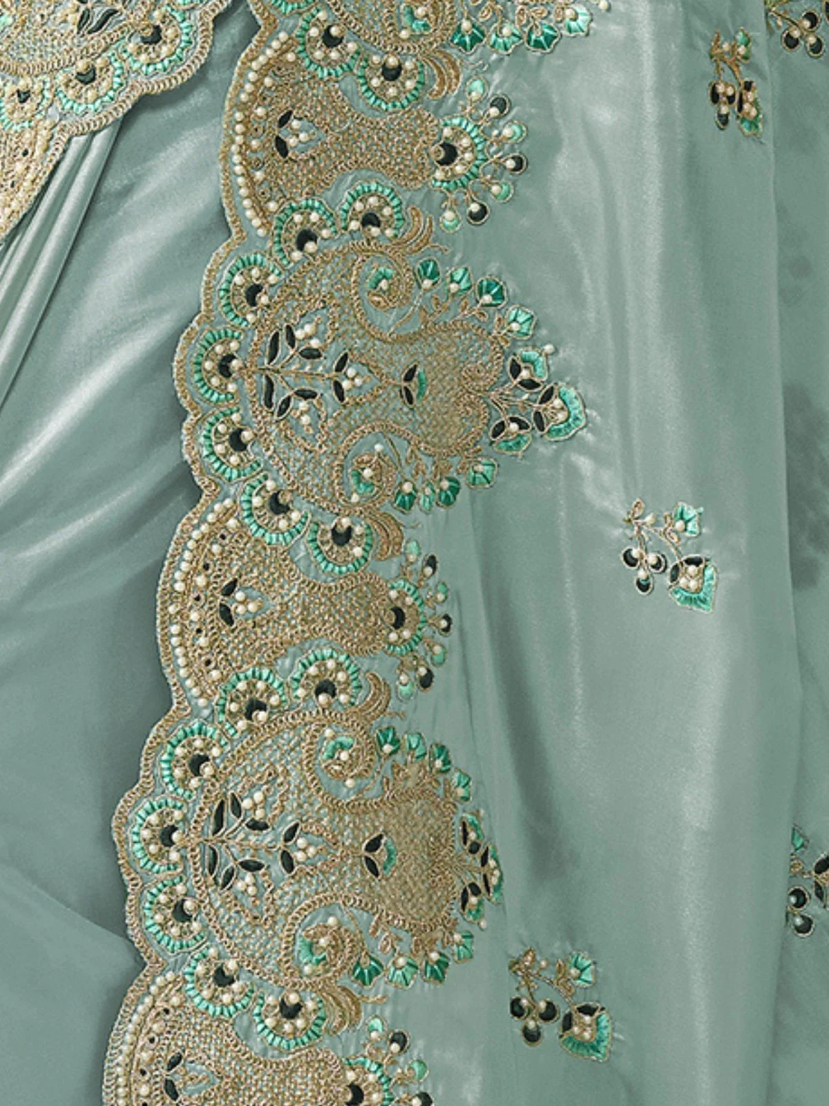 Odette Light Green Georgette Embroidered Elegant Saree For Women - Image 4