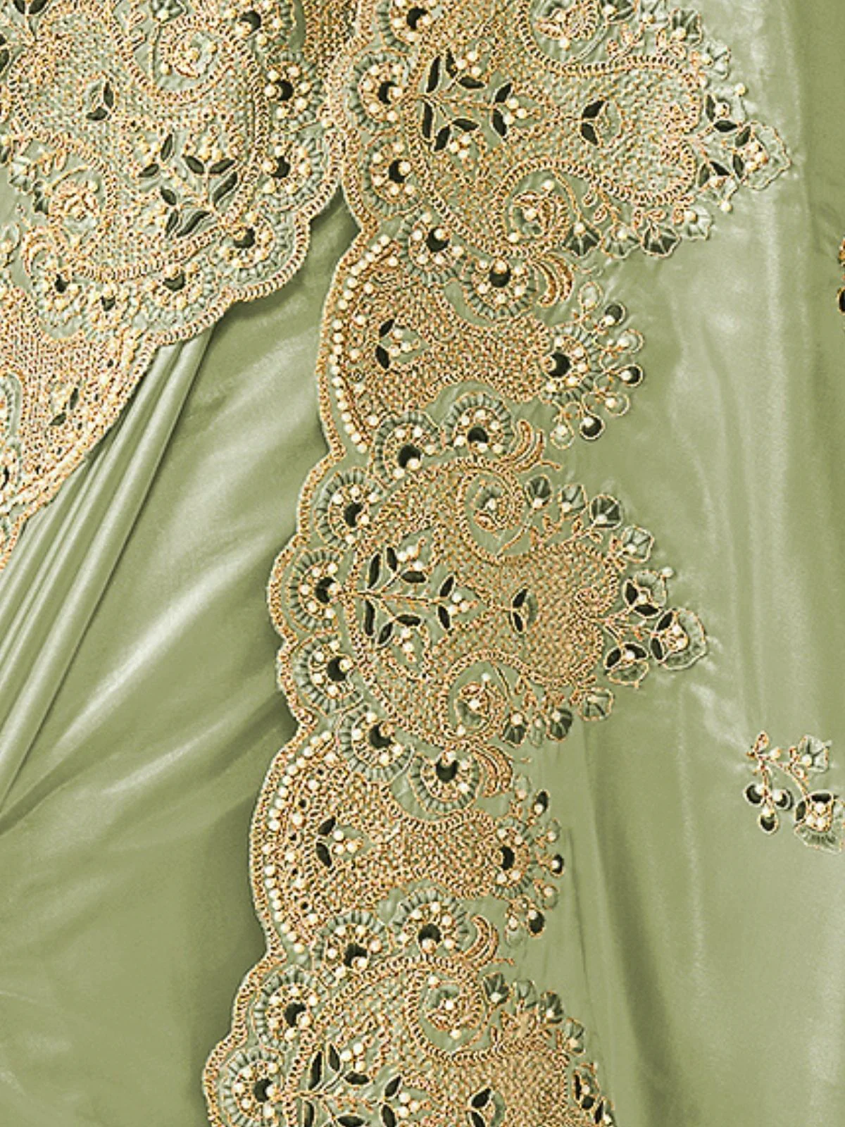 Odette Light Green Georgette Embroidered Elegant Saree For Women - Image 4