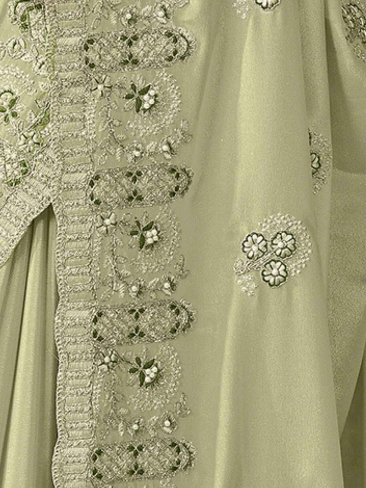 Odette Light Green Georgette Embroidered Elegant Saree For Women - Image 4