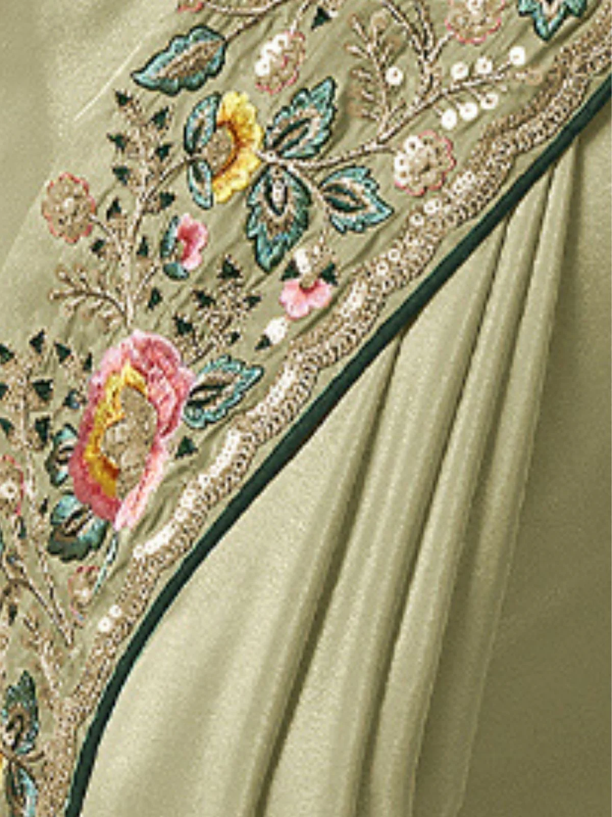 Odette Light Green Georgette Embroidered Elegant Saree For Women - Image 4